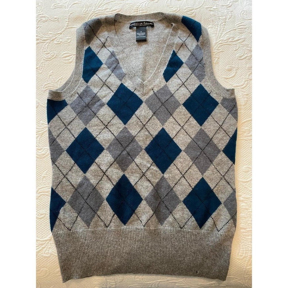 Marina Lucas Argyle V-Neck Sweater Vest Women Small s76